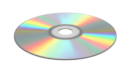 Compact Disc PNG with Reflective Surface and Rainbow Spectrum for Digital Media Storage Music Software and Technology Presentation Assets

