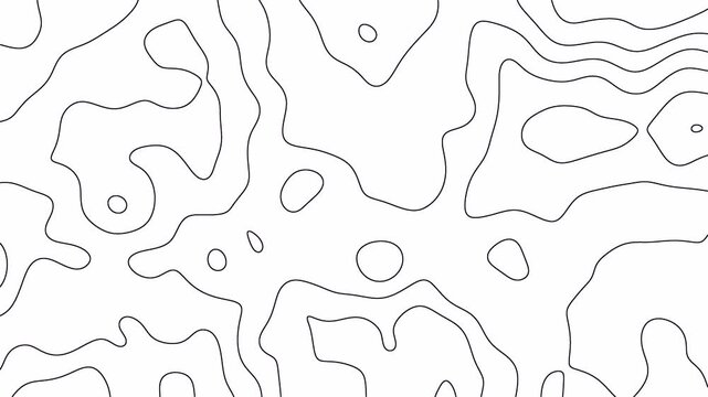 Abstract topography black stripes background motion loop footage video with geo map pattern, best for motion graphics and design projects, fractal lines background, Moving waves on white background 4k