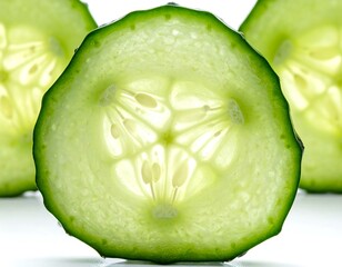 Close-up of a Fresh Cucumber Slice with Seeds.