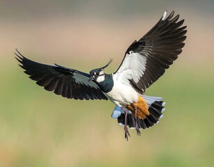 Obraz premium Lapwing in flight with wings spread wide open.
