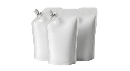 White Stand-Up Pouches with Spouts PNG for Liquid Packaging Mockups and Sustainable Product Design Concepts
