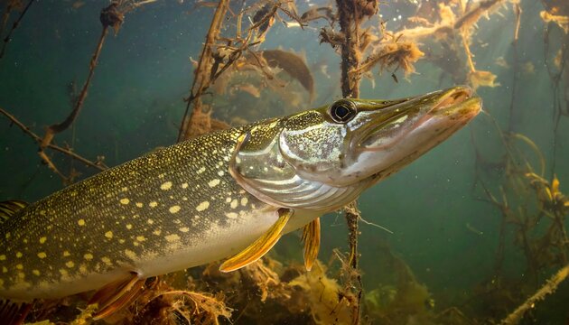 Northern Pike in Natural Habitat - Underwater Predator in Focus.