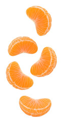 Five Orange Segments PNG Arranged Vertically on White Background for Nutrition Design and Food Photography Concepts
