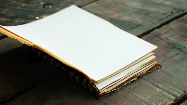Video A brown leather journal sits on a wooden table, perfect for writing or note-taking