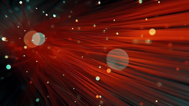 Abstract Red Fiber Optic Lights Bokeh Background.
