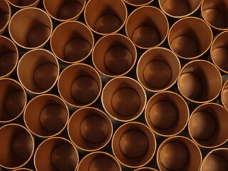 Top view pattern of many brown eco-friendly disposable paper cups