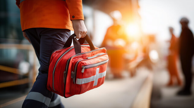 Emergency medical first aid kit bags of response team service for accident at work worker loss of limb function first aid training for patient transfer rescue equipmenty with