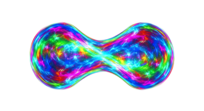 Abstract colorful double sphere shape with infinity center isolated on transparent background - Powered by Adobe