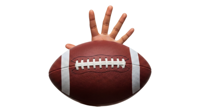 Hand reaching over american football isolated on transparent background - Powered by Adobe