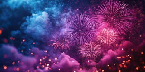 Fototapeta premium Enjoy vibrant purple fireworks for New Year and 4th of July!