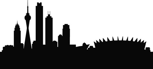 Obraz premium Silhouette of a city skyline with tall buildings and spires on white background