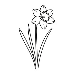 Simple Line of a Flower with Five Petals and Three Leaves line simple black and white