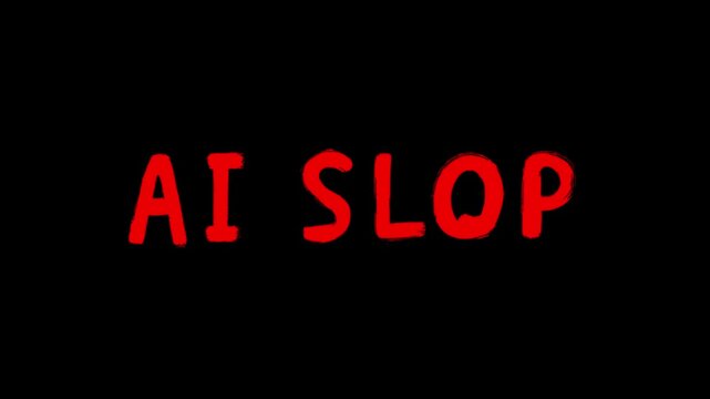 A bold red "AI SLOP" text in a casual, handwritten font style over a dark backdrop. This vibrant typographic asset is designed for high-energy social media content, tech critiques, and viral digital m