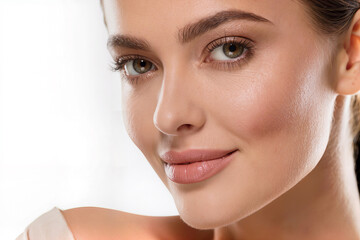Portrait of Young Woman with Radiant Skin and Natural Beauty