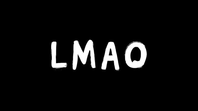 A clean white "LMAO" slang acronym in a playful handwritten style, isolated on a black background. This high-contrast asset is ideal for humorous social media content, dark-mode video reactions, and d