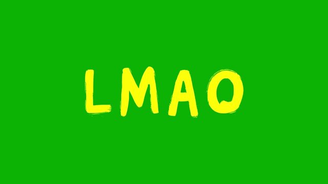 A bright yellow, hand-drawn "LMAO" acronym isolated on a green screen. This energetic and colorful text graphic is ideal for highlighting funny moments in YouTube vlogs, TikToks, and other digital sto