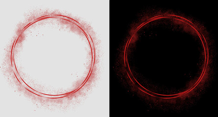 red glitter cirlce frame with sparkling stars isolated on transparent background illustration,...