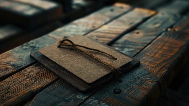 Video A book bound with string or twine sits atop a wooden table