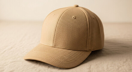 Tan baseball cap on textured surface