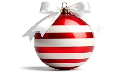 Festive Red and White Striped Christmas Ornament with Bow.