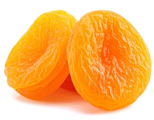 Two Dried Apricots on White Background, Healthy Snack.