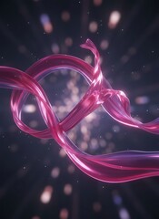 Abstract Flowing Pink and Violet Silk Ribbons: Ethereal Digital Composition with High Gloss Finish