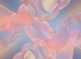Radiant Abstract Digital Art with Flowing Transparent Organic Shapes in Pastel Coral and Violet