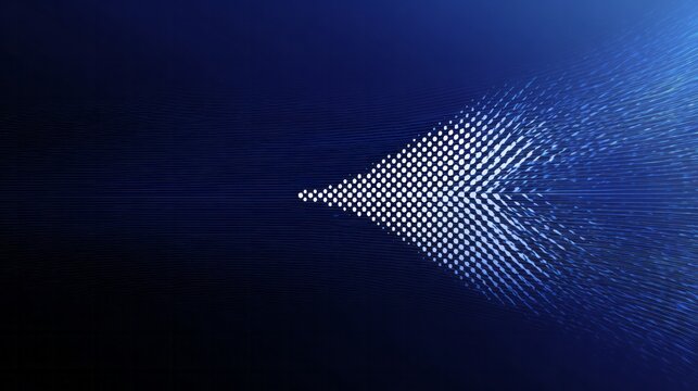 Digital particles diverge from a central point into a radiating beam.