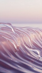 Abstract 3D Rendering of Elegant Transparent Pink and Purple Glass Waves with Soft Pastel Lighting