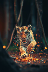 Playful Cosmic Tiger in Nebula Garden