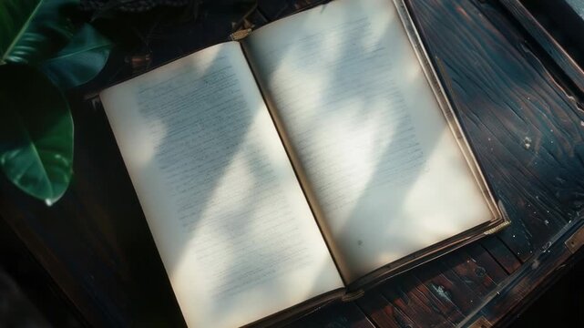 Video A book lying flat on a wooden desk, perfect for reading or study