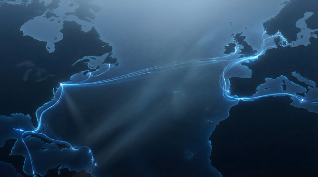 Transatlantic submarine cables connecting Europe and North America digitally communication