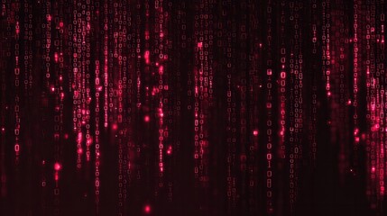 Falling red binary code streams cascade down with sparkling highlights.