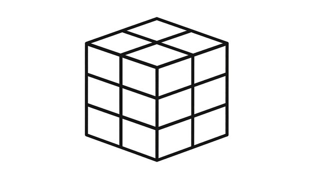 Isometric Rubiks Cube Line Art Illustration for Puzzle Enthusiasts.