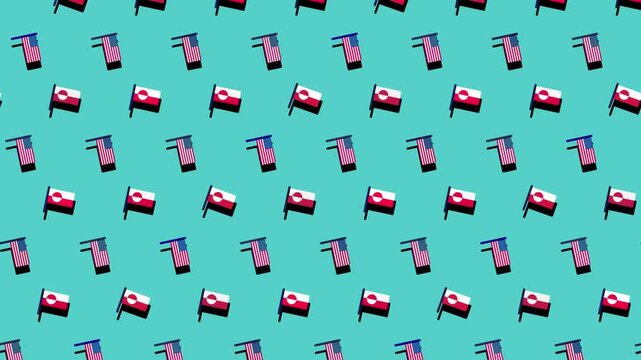 Animated diagonal pattern of USA and Greenland flags on a blue background
