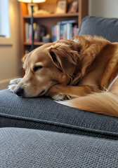 dog lying on the sofa