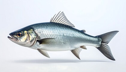 Obraz premium Detailed Illustration of a Silver Herring Fish on White Background.
