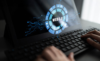 The Web 3.0 technology ecosystem and its digital applications. An interface showcasing the various components of the next generation internet. Motif