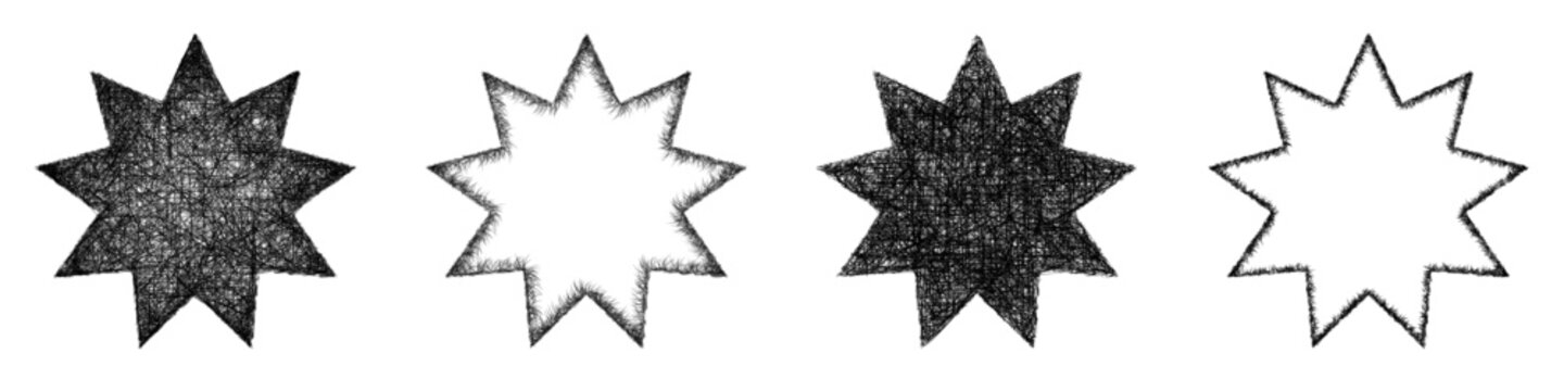 Sketch nonagram star shape design set