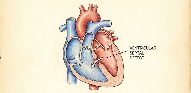 Medical Illustration of a Ventricular Septal Defect in Human Heart