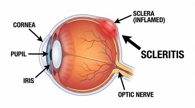 Cross Section Diagram of Human Eye Showing Scleritis Inflammation