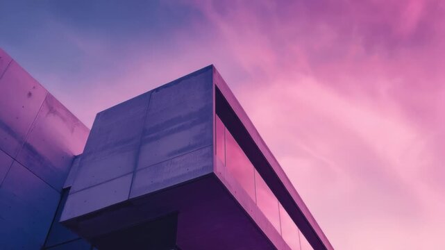 Video A building with a pink and orange colored sky in the background, ideal for use as a header or background