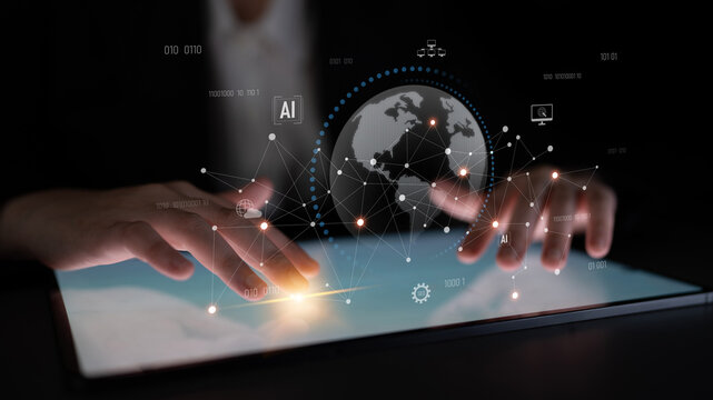 Global AI network showing connection between AI, global, and network elements across the digital world and data infrastructure Latch - Powered by Adobe