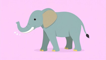 Obraz premium Cartoon Elephant Illustration on Pink Background - A Gentle Giant.