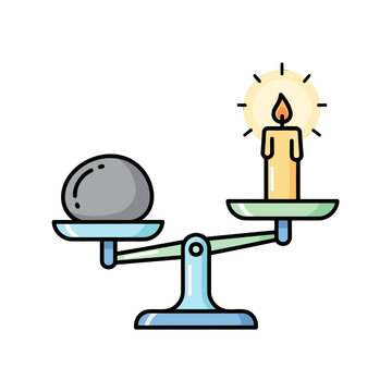 Balance scale icon comparing the weight of a heavy stone and a light candle.