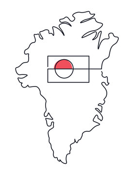 Flag Greenland on map country. Drawing with single continuous line. Greenlander flag in one line. Editable linear illustration on white background. Isolated outline vector. Simple minimalist doodle.