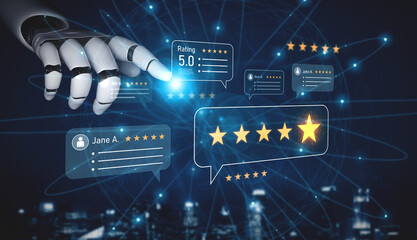 Naklejka na ściany i meble AI enhances customer review and rating system by analyzing review, rating, and customer feedback for deeper trust insights Vouch