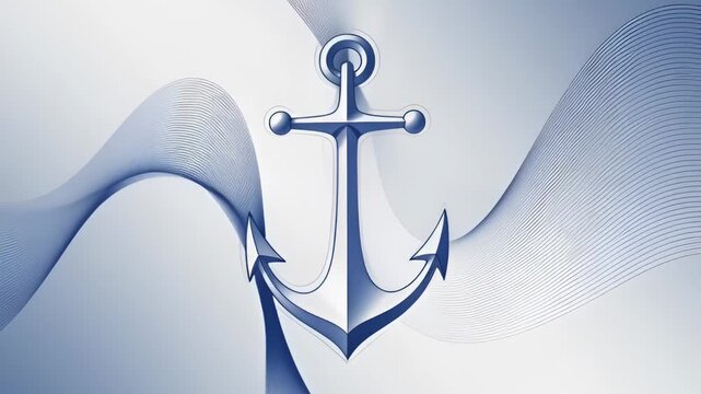 Blue anchor with flowing abstract waves and soft gradients against a light background