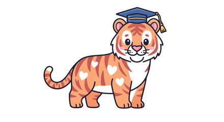 Adorable cartoon tiger character wearing a blue graduation cap.