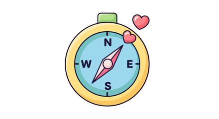 Adorable Cartoon Compass with Hearts Symbolizing Love and Direction.